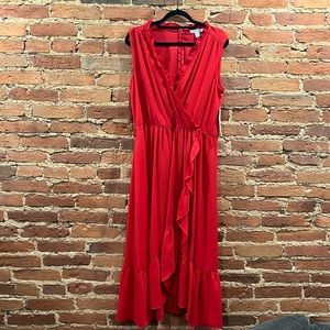 Cherry Red Midi Ruffle Dress